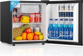 FOHERE Mini šaldytuvas 46 l, mažas šaldytuvas su 7 lygių aušinimu, efektyviai naudojantis energiją, itin tylus, su keičiamais durų vyriais ir reguliuojamomis kojelėmis, skirtas viešbučiui, biurui, mažiems butams, juodas