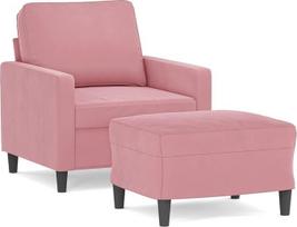 Fotelis su pufu „Rosa“, 60 cm, aksominis, mažas sofos komplektas – modernus poilsio kėdžių rinkinys, vietą taupantys poilsio baldai, skirti svetainei, miegamajam ir biurui