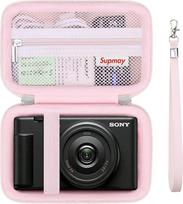 Fotoaparato dėklas, skirtas „Sony“ vlog kameroms ZV-1F, ZV-1, ZV-1 II, laikiklis, kelioninis krepšys su užtrauktuku, tinklinis maišelis baterijos blokui, įkrovimo kabelis, USB kortelė, želė rožinė spalva