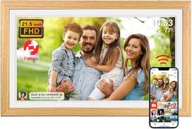 FRAMEO skaitmeninis 21,5 colio nuotraukų rėmelis su 1920 x 1080 FHD IPS LCD jutikliniu ekranu, dvigubu "WiFi", kad galėtumėte dalytis akimirkomis per "Frameo" programėlę, 32GB atmintimi, išplečiama per USB/SD kortelę, automatinis pasukimas, sieninis