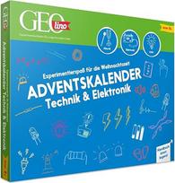 FRANZIS 67171 – „GEOlino“ Advento kalendorius, 24 įdomūs eksperimentai iš technologijų ir elektronikos srities, su daugybe elektroninių komponentų, skirti technikos mėgėjams vaikams nuo 8 metų