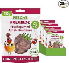 FRECHE FREUNDE Ekologiška vaisių kramtomoji guma "Apple Raspberry" su ryžiais, saldus vaisių užkandis vaikams, be glitimo, veganiška, 20 vnt. (20 x 30 g)