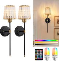 FTL akumuliatorinis sieninis šviestuvas, juodas sieninis šviestuvas su krištolo atspalviu, RGB reguliuojamas sieninis apšvietimas be maitinimo su nuotolinio valdymo pulteliu, USB sieninis belaidis šviestuvas tapybai ant sienos, gyvenamajame kambaryje, mie