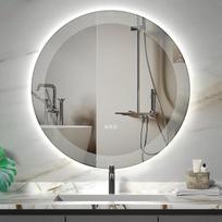 furduzz Apvalus LED vonios kambario veidrodis 700mm Anti-Fog Apskritas apšviestas sieninis sumontuotas su Anti Fog funkcija 3 spalvų atmintis Dimmable White Stripe Pattern