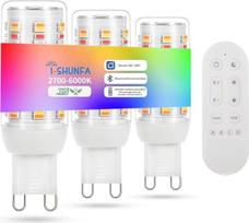 G9 LED RGBCW reguliuojamo ryškumo lemputės su nuotolinio valdymo pultu ir valdymu per programėlę, 3 vnt. rinkinys | „Bluetooth“ lemputė, daugiakolorė, AC 230 V, 2700 K–6500 K,reguliuojamas šviesos stiprumas 1 %–100 %, 4 W, 400 lm, su sinchronizavimu su mu