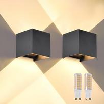G9 LED sieninis šviestuvas, skirtas naudoti viduje ir lauke, 2 vnt. sieninis šviestuvas su reguliuojamu apšvietimo kampu į viršų ir į apačią, šilta balta šviesa, 3000 K, aliuminis, 9 W, lauko sieninis šviestuvas, IP65, juodos spalvos