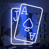 Gamerneon Žaidimo kortos neoniniai ženklai sienoms dekoruoti Pokeris Paaugliai LED neoninė šviesa Mėlyna balta USB šviesa Ženklas miegamajam Kazino Baras Viešbutis Žaidimų kambarys Gimtadienio vakarėlis Dekoras