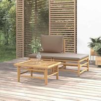 Gartentisch aus Bambus - Lauko poilsio komplektas als Bambus Gartenmöbel Set mit Tisch und hellgrauen Kissen