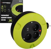 GERMINA DER ELECTRIKER Sodo ritės prailginimo laidas, IP20, 5 metrų ilgio, storas, su vyniojimo rankenėle + 3 išėjimai + USB