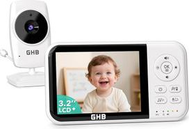 GHB kūdikių monitorius su kamera Kūdikių monitorius 3,2 colių LCD 2100 mAh baterija 2 x priartinimas Temperatūros jutiklis Naktinis matymas Interkomas