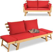 GIANTEX Sodo suoliukas su atlenkimo funkcija, sodo sofa su atlenkiamais šoniniais atlošais, balkono suoliukas su pagalvėlėmis, lauko suoliukas, pagamintas iš akacijos medienos, poilsio sofa su 3 sėdimomis vietomis, atlenkiama sofa balkonui, sodui, terasai