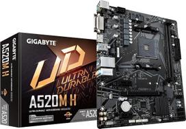 GIGABYTE A520M H pagrindinė plokštė – palaiko AMD Ryzen 5000 serijos AM4 procesorius, 4+3 fazių „Pure Digital“ VRM, iki 5100 MHz DDR4 (OC), PCIe 3.0 x4 M.2, GbE LAN, USB 3.2 Gen 1