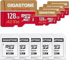 GIGASTONE 128GB 5 pakuočių Micro SD kortelė, 4K kamera Pro, iki 100/50MB/s, MicroSDXC atminties kortelė, skirta "Gopro" dronui DJI Switch, A2 V30 U3 + adapteris
