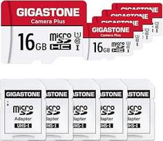 GIGASTONE Kamera Plus 16GB MicroSDHC Speicherkarte 5er-Pack + SD adapteris, skirtas veiksmo kameroms ir fotoaparatams, pralaidumas iki 85MB/s, Full HD vaizdo įrašai, U1 Klasse 10 Micro SD Karte UHS-I