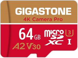 GIGASTONE 64GB Micro SD atminties kortelė, 4K kamera "Pro", suderinama su "GoPro Switch", iki 95MB/s, A2 U3 V30 Micro SDXC kortelė su SD adapteriu