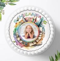 Gimtadienio tortui, cukrinis paveikslas pirmąją mokyklos dieną, individualizuotas pagal pageidaujamą vaizdą, valgoma nuotrauka tortams, fondantas, torto papuošalas, skersmuo 20 cm, 1421z