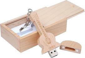 Gitaros formos klevmedžio USB atmintinė medinėje dėžutėje (3.0/32GB, klevmedis)