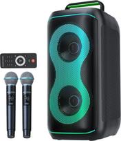 GKD61 – suaugusiems skirta karaokės sistema, 2 belaidžiai UHF mikrofonai, 400 W maksimali galia, nešiojamas „Bluetooth“ garsiakalbis su dviem 6,5 colių žemų dažnių garsiakalbiais, karaokė su žemų ir aukštų dažnių reguliatoriais, skirta vakarėliams lauke