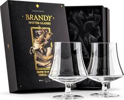GLASSIQUE CADEAU 440 ml brendžio, konjako ir armanjako taurės, 2 vnt., krištolinės konjako taurės, kurias galima plauti indaplovėje, su trumpomis rankenėlėmis, konjako taurių dovanų rinkinys