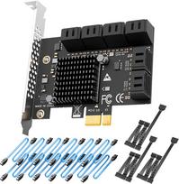 GLOTRENDS SA3112-C 12 prievadų PCIe X1 SATA išplėtimo plokštė su SATA ir maitinimo kabeliu, suderinama su „Windows“, „Linux“, „Mac OS“ ir NAS