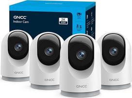 GNCC 2K vidaus stebėjimo kamera – 360° vidaus stebėjimo kamera (4 vnt. rinkinys) | 2,4 GHz/5 GHz „Wi-Fi“, infraraudonųjų spindulių naktinis matymas, SD kortelė/debesų saugykla, 360° PTZ, dvipusis garso ryšys, judesio aptikimas, signalizacija, „Alexa“