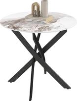 GOLDFAN apvalus valgomojo stalas 80 cm blizgus baltas marmurinis virtuvės stalas su juodomis metalinėmis kojelėmis valgomajame, biure, namuose