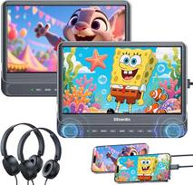 GOnavidio Dual-Auto-DVD-Player mit HDMI-Eingang, Auto-TV-Bildschirm mit Kopfhörern, Montagehalterungen, unterstützt Synchronisation von TV/Telefon, USB/TF-Karte, MP4/MKV, spielen Sie gleiche