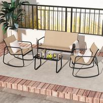 GOPLUS 4 vietų sodo baldų komplektas 2 vietų sofa su 2 sūpuoklėmis Stiklo kavos staliukas verandai balkonui