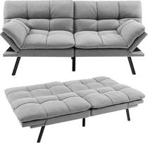 GOPLUS sofa-lova, sulankstoma sofa su miego funkcija, dvivietė sofa su reguliuojamais porankiais, atlošiama nugara 105°/145°/180°, gulimas paviršius 182 x 106,5 cm, sofa-lova svetainei (pilka)