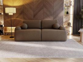 GRAINGOLD Aurio šiuolaikinė sofa su miegamojo funkcija, 260 x 106 cm, sofa svetainei, Bouclé audinys, dvivietė sofa, sofa su miegamojo dėže (ruda)