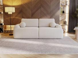 GRAINGOLD „Aurio“ moderni sofa su miego funkcija, 200 x 134 cm, sofa svetainei, „Boucle“ audinys, dvivietė sofa, sofa su miego dėže (kreminė)
