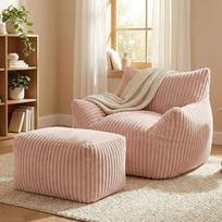 GRAVFORCE Sofa-lova su atlošu ir atramomis kojoms, XXL pupų maišo kėdė su taburete suaugusiesiems, poilsio kėdė, tinginio sofa, vidinė sėdimoji pagalvė miegamajam, svetainei, žiemos sodui (rožinė)