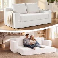 GRAVFORCR sulankstoma sofa-lova „Boneless Couch“, 188 cm, smėlio spalvos | Ant grindų statoma sofa su pagalvėlėmis atloše ir porankiais, sulankstoma sofa-lova be kojelių, supakuota dėžėje, iš velveto audinio, skirta svetainei ir miegamajam