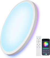 Gražus LED lubinis šviestuvas, 28 cm skersmens, 24 W, reguliuojamo ryškumo, su nuotolinio valdymo pultu, RGB apšvietimu, IP44, vonios kambario lempa, lubinis šviestuvas, skirtas virtuvei, prieškambariui, svetainei ir miegamajam