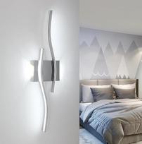 Gražus LED sieninis šviestuvas vidaus patalpoms, 20 W chromuotas šiuolaikinio dizaino sieninis šviestuvas, LED sieninis apšvietimas, 6500 K šaltai balta šviesa, skirtas miegamajam, svetainei, laiptams, prieškambariui | LED sieninis apšvietimas miegamajam,