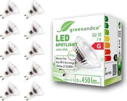 greenandco® CRI90+ LED prožektorius pakeičia 60 W GU10 halogeninį prožektorių, 7W 510 liumenų 3000K šiltos baltos spalvos SMD LED prožektorius 36° 230V kintamosios srovės stiklas su apsauginiu stiklu, nestabdomas, nemirguliuoja.
