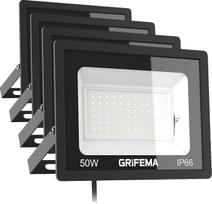 GRIFEMA 50 W LED lauko prožektorius, ypač ryškus, 5500 LM, 6500 K šaltai balta šviesa, IP66 atsparus vandeniui, prožektorius sodui, garažui, privažiavimo keliui, kiemui, durims ir prieškambariui, be kištuko, juodos spalvos (4 vnt. rinkinys)