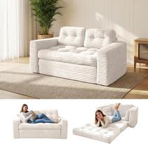 Grindų sofa lova su pagalve nugaros atramai Porankis 140 cm pločio sulankstoma sofa "2-in-1", skirta svetainei, miegamajam ir svečių kambariui Balta