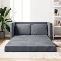 Grindų sofa su miego funkcija, sulankstoma grindų lova, sofa lova, sofa lova su metaliniu rėmu, sulankstoma sofa lova svetainei, miegamajam, tamsiai pilka, 122 x 204 x 55 cm, aksomas