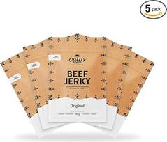 Grizzly Foods - Beef Jerky Original (5 x 100 g) - džiovinti mėsos baltymų užkandžiai - jautiena iš Vokietijos - daug baltymų turintys užkandžiai sporto salėje, fitneso salėje, lauke, biure
