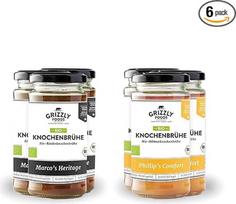 Grizzly Foods - Ekologiškas jautienos ir vištienos kaulų sultinys (6 x 240 ml) - Daugiau nei 10 g kolageno stiklinėje - Virta 72 valandas - 100% natūralus - Be cukraus, be priedų - Vertingos maistinės medžiagos - Kaulų sultinys