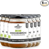 Grizzly Foods - Ekologiškas jautienos kaulų sultinys (6 x 500 ml) - 34 g kolageno stiklinėje - virta 72 valandas - 100% natūralus - be cukraus ir priedų - vertingos maistinės medžiagos - kaulų sultinys - kaulų sultinys