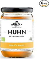 Grizzly Foods - Ekologiškas vištienos sultinys (6 x 500 ml) - 100 % natūralus - be cukraus ir skonio stipriklių - ilgai verdamas - vertingos maistinės vertės - mėsos sultinys, rasta, sultinys