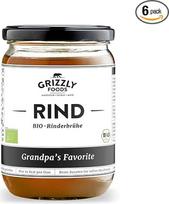 Grizzly Foods - Ekologiškas jautienos sultinys (6 x 500 ml) - 100 % natūralus - be cukraus ir skonio stipriklių - ilgai verdamas - vertingos maistinės vertės - mėsos sultinys, rasta, sultinys