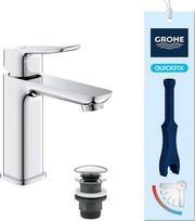 GROHE Dice, 1018360000 Energiją taupantis praustuvo maišytuvas su šaltu vandeniu, centrinė išleidimo anga (vonios kambario maišytuvas, 17 cm aukščio, su „Push-Open“ tipo išleidimo mechanizmu, komplekte su 3-in-1 įrankiu, lengvas montavimas), chromuotas