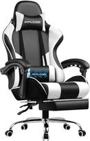 GTPLAYER žaidimų kėdė, biuro kėdė, masažinė žaidimų kėdė, ergonomiška žaidimų kėdė su atrama kojoms, masažinė juosmens pagalvėlė, paminkštinta žaidimų kėdė, pasukama kėdė, 150 kg, balta