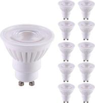 GU10 LED lemputė, 9 W, pakeičia 90 W halogeninę lempą, keraminis korpusas, 2700 K šilta balta šviesa, 110° spinduliavimo kampas, atspindžio lemputės, 900 liumenų, be reguliavimo, 10 vnt. pakuotė