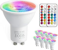 GU10 LED RGB su nuotolinio valdymo pultu, 5 W, 450 lm, reguliuojamo ryškumo lemputė, 8 vnt. pakuotė | GU10 šiltos baltos šviesos lemputė, 12 spalvų, GU10 LED spinduliavimo kampas, 45° atšvaito lemputės, spalvą keičianti lemputė, 230 V kintamoji srovė