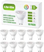 GU10 LED šilta balta, 4,9 W, 900 lm (atitinka 80 W lemputę), 6000 K šalta balta, energiją taupanti LED GU10 lemputė, 38° spinduliavimo kampas, negalima reguliuoti šviesos intensyvumo, spinduliavimo kampas tinka svetainei, virtuvei, 220–240 V, pakuotėje yr