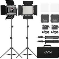 GVM LED vaizdo žibintai, 480 šviesos diodų fotografijos apšvietimo skydas, CRI97, TLCI97, reguliuojamas, 2300K - 6800K, 2 x vaizdo žibintai su šviesos stovais, lauko, interviu, studijos portretų, fotografijos apšvietimo rinkinys